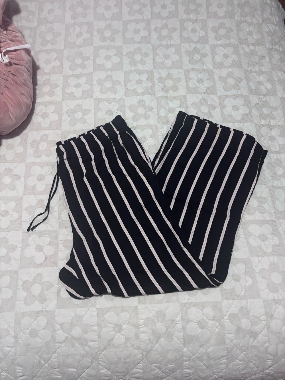 H&M Black Wide Leg Pants with White Stripes